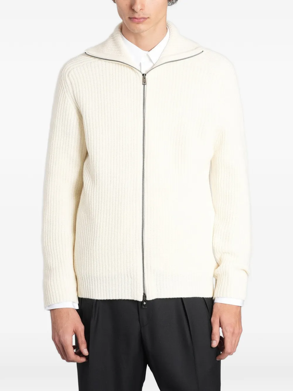 Tagliatore ribbed-knit zip-up cardigan - Bianco