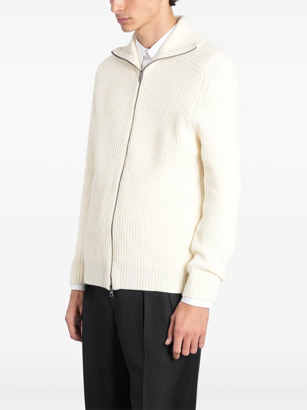 Tagliatore ribbed-knit zip-up cardigan Wit