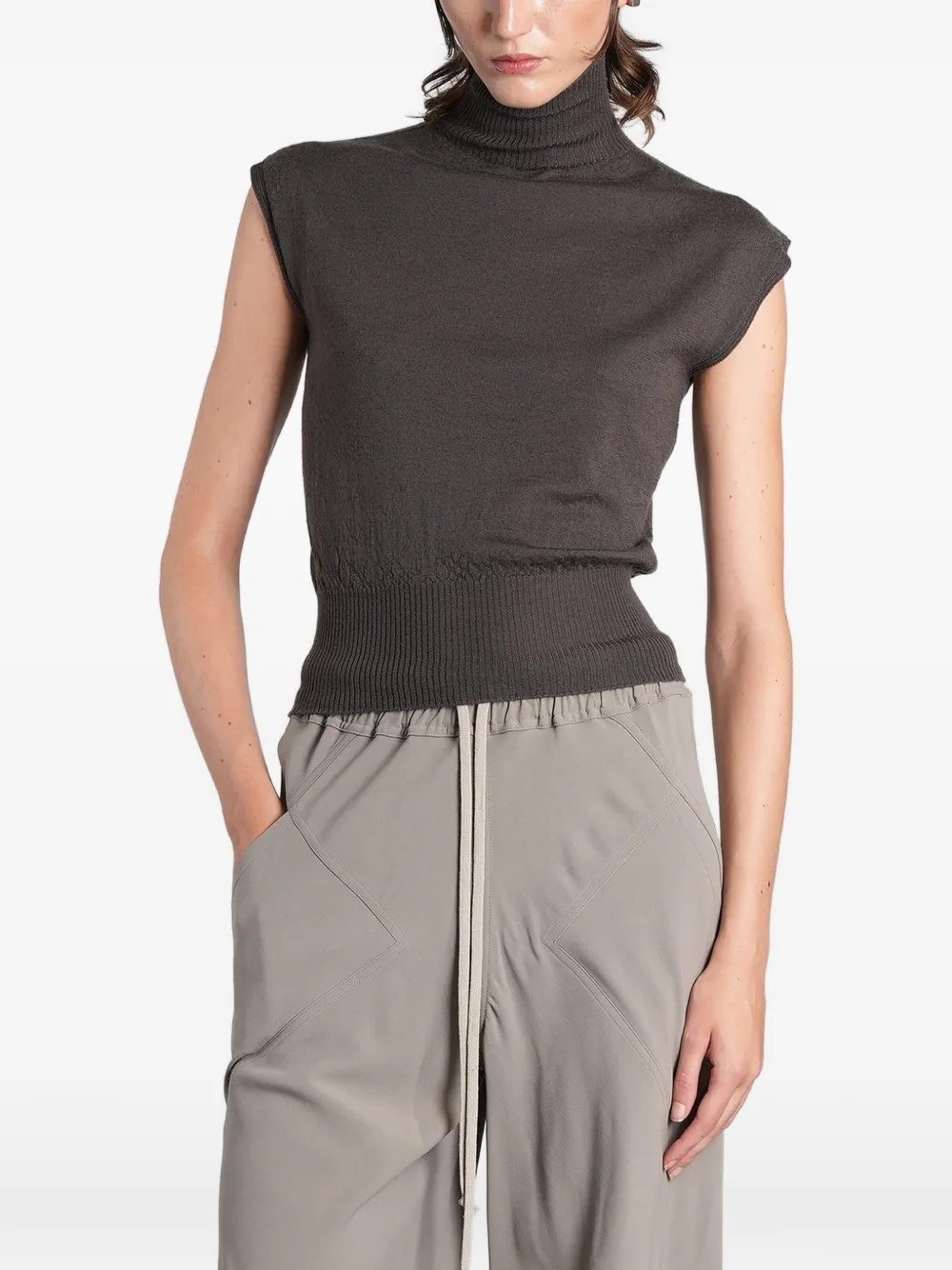 Rick Owens Geribbelde top met col Grijs