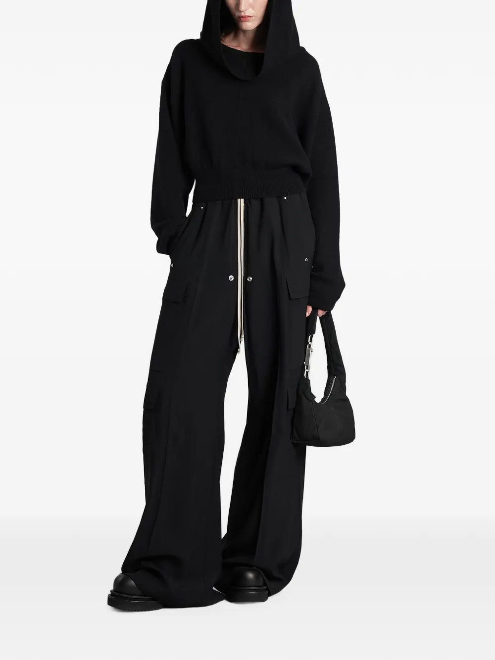 Rick Owens Ribgebreide hoodie Zwart
