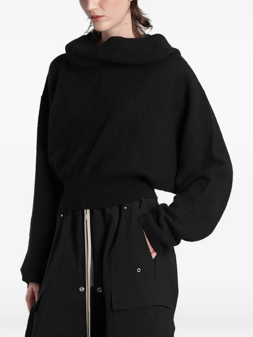 Rick Owens Ribgebreide hoodie Zwart