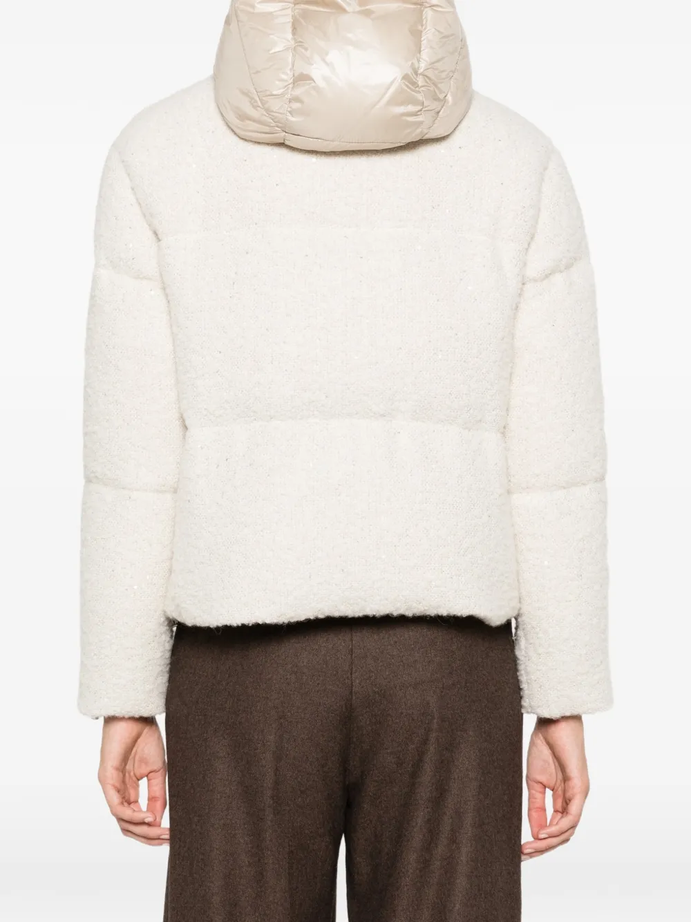 Herno Donsjack met capuchon en verfraaid met pailletten Beige