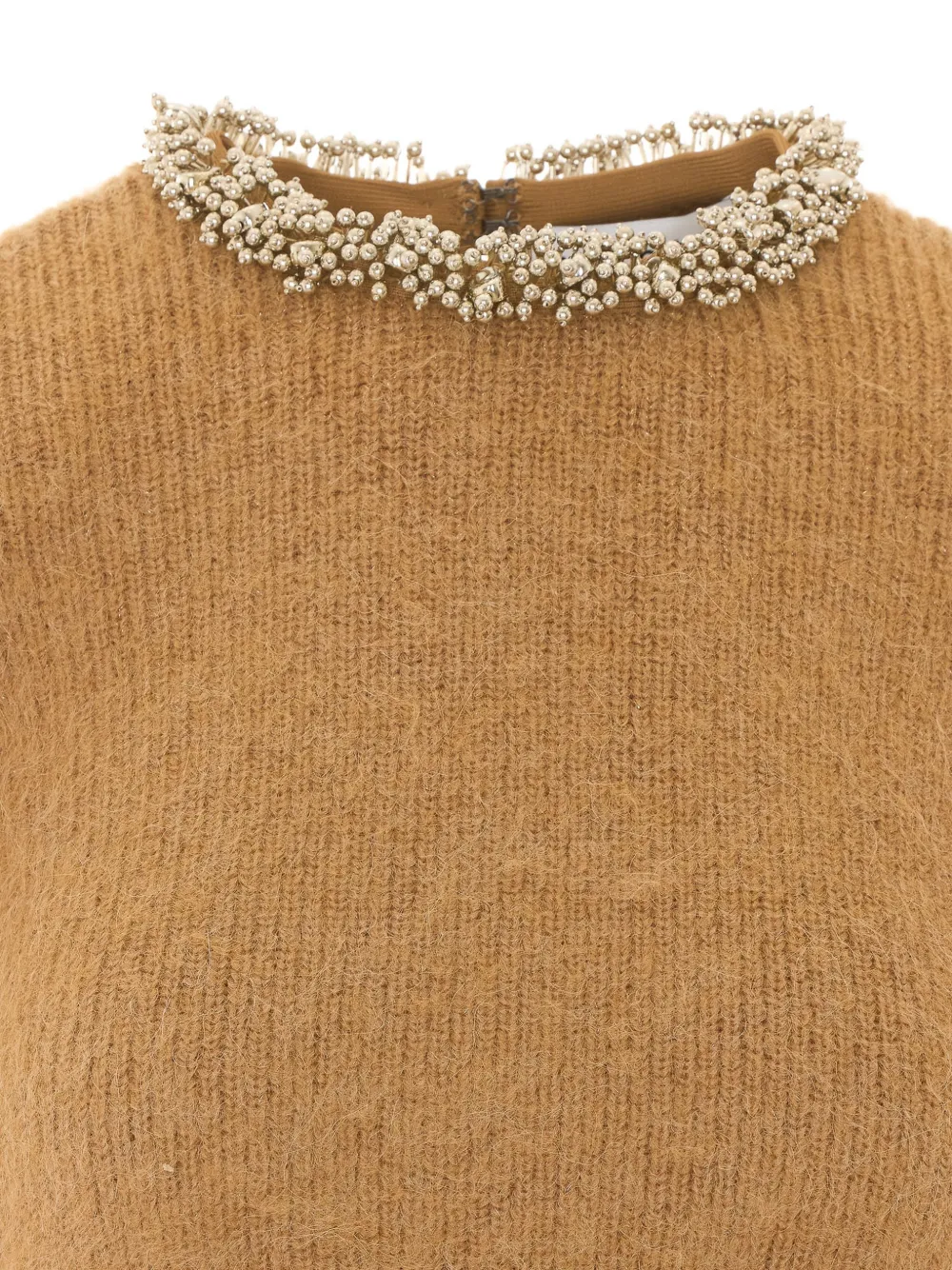 Self-Portrait beaded-trim knit sweater Beige