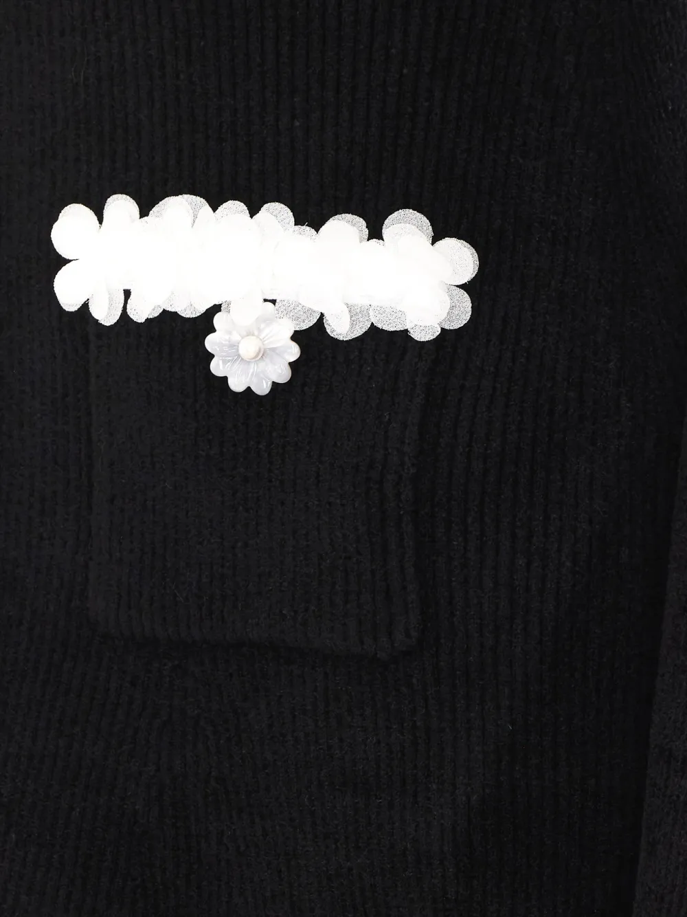 Self-Portrait Chenille gebreide mini-jurk met bloemenknoop Zwart