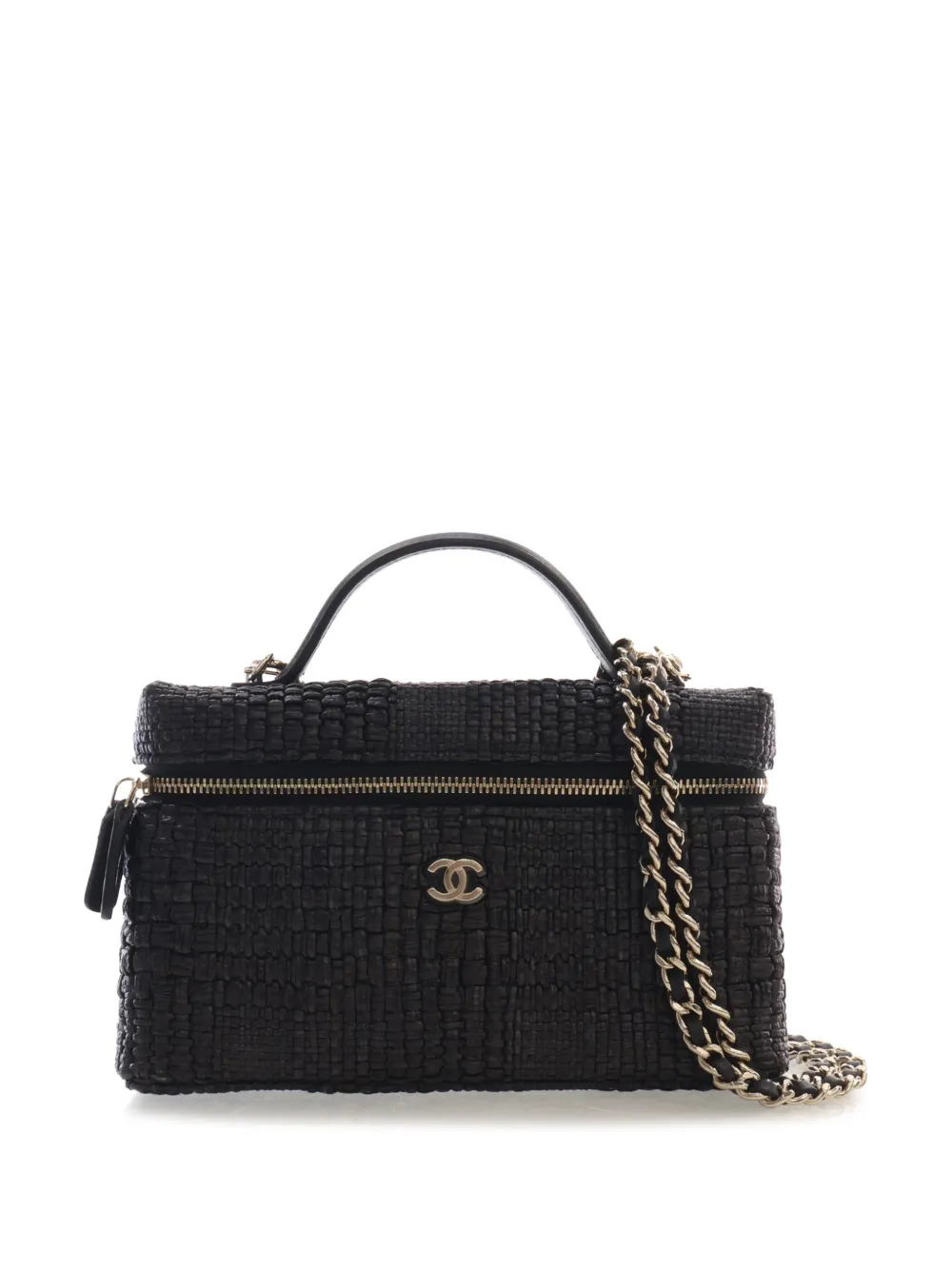 CHANEL Pre-Owned Borsa a tracolla CC Slim Vanity in rafia con manico e catena 2021-2026 - Nero