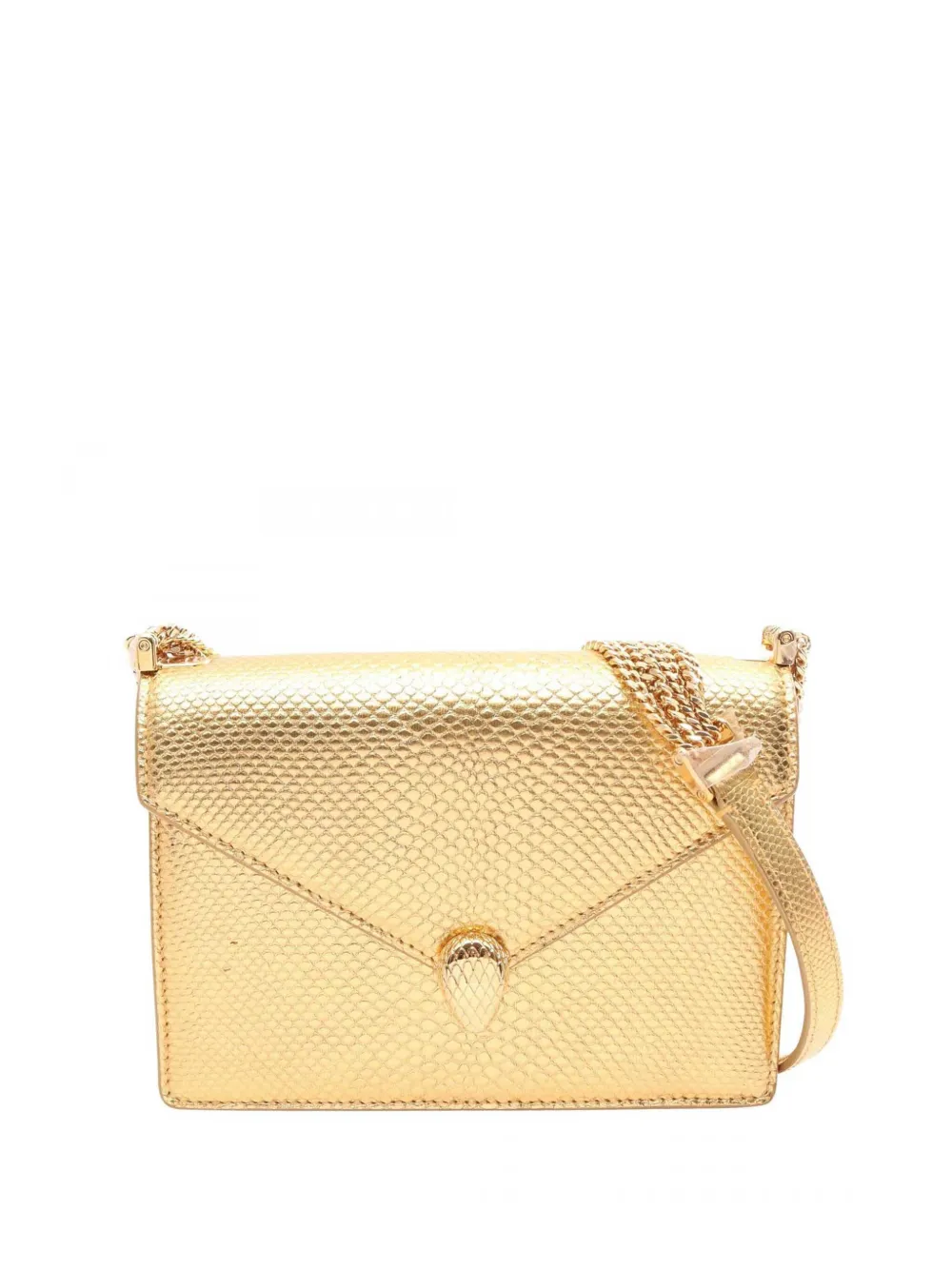 Pre-owned Bvlgari 2010-2026 Lizard Embossed Leather Serpenti Crossbody Bag In Gold