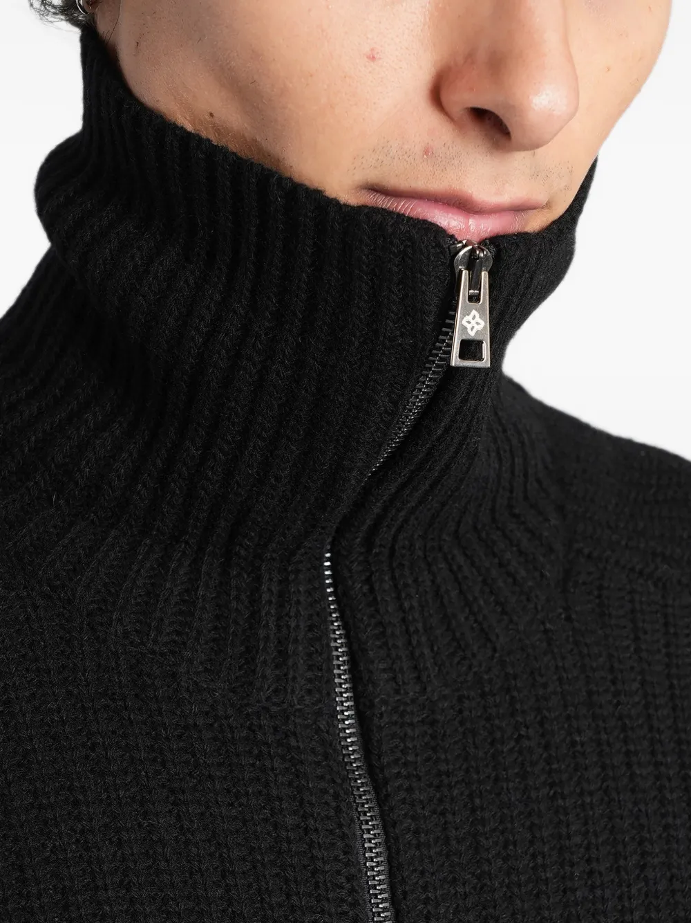 Tagliatore Dundret ribbed-knit zip-up sweater Zwart