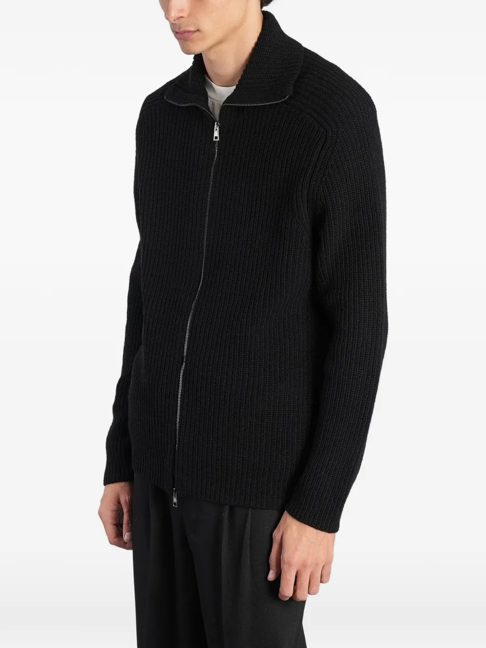 Tagliatore Dundret ribbed-knit zip-up sweater Zwart
