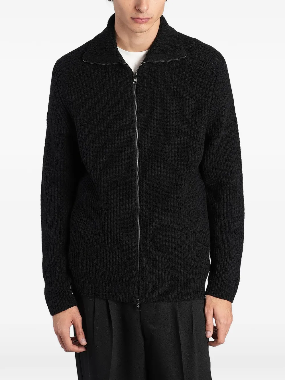 Tagliatore Dundret ribbed-knit zip-up sweater Zwart