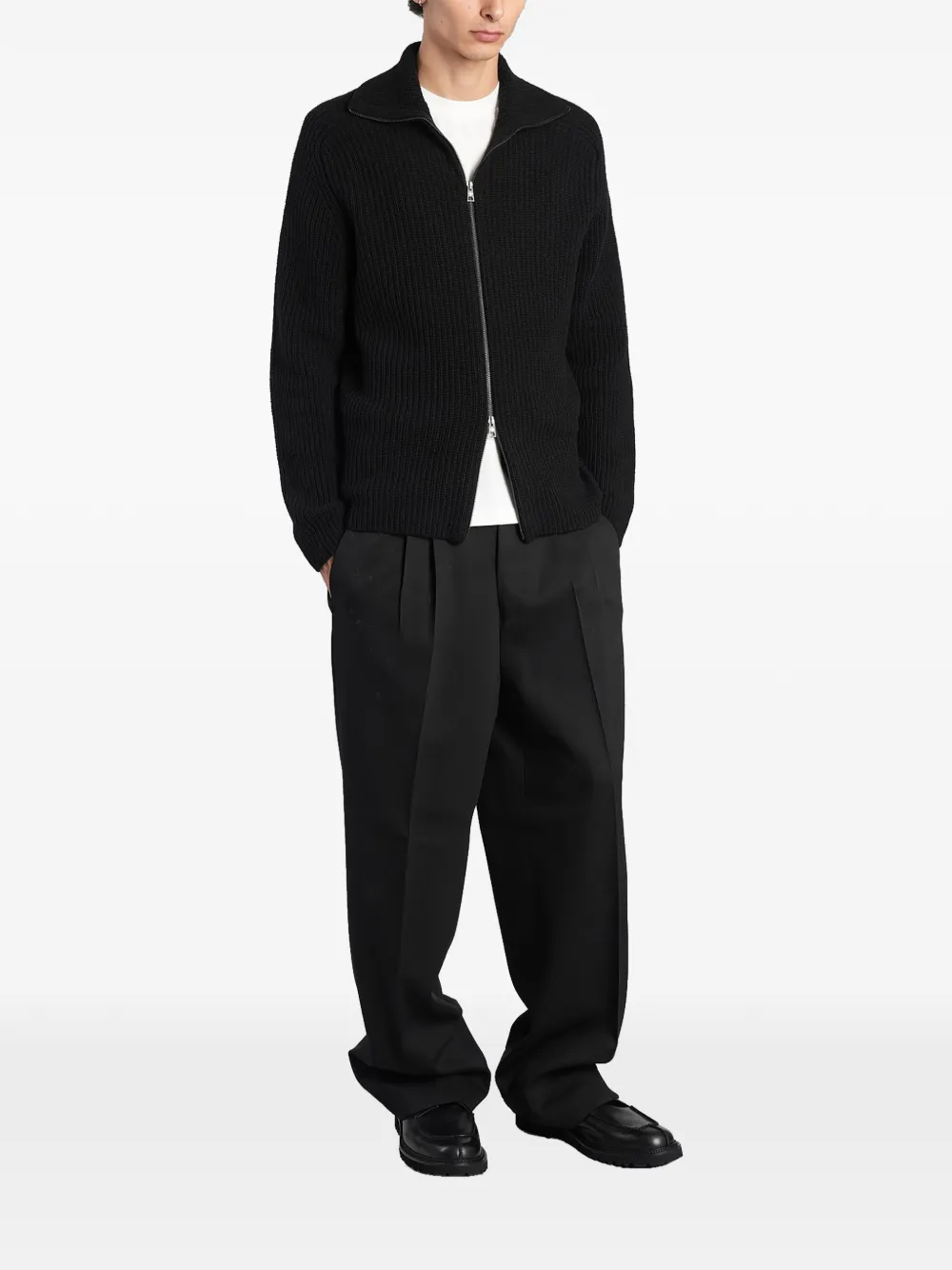 Tagliatore Dundret ribbed-knit zip-up sweater Zwart
