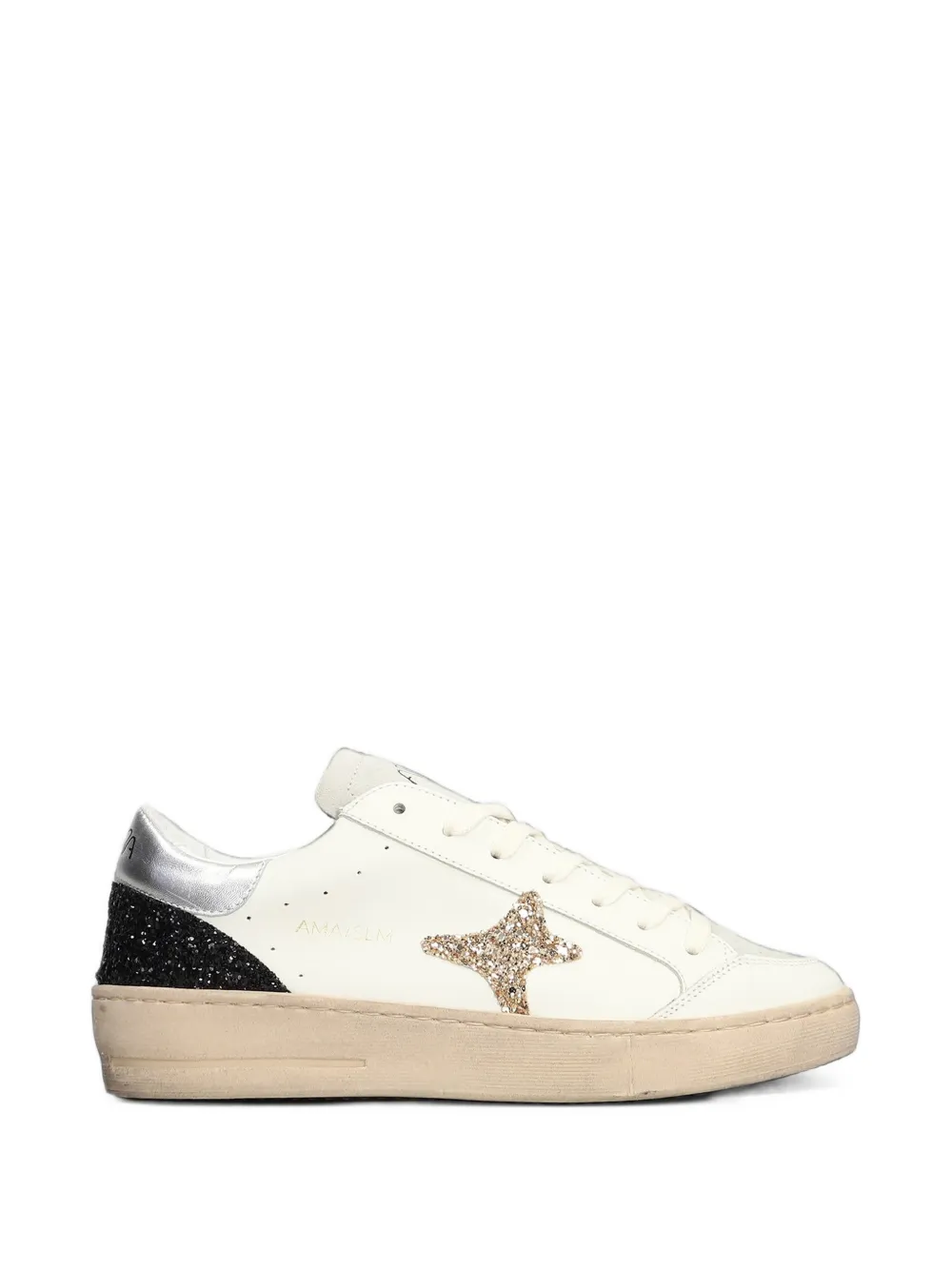 Ama Brand Glitter-patch Metallic-trim Sneakers In White