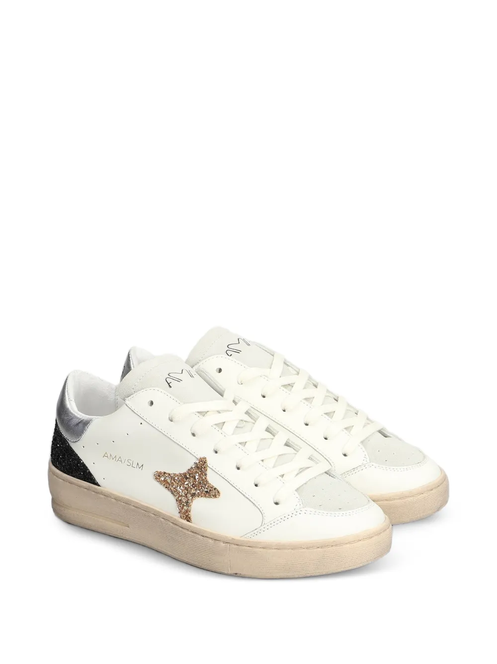 Ama Brand glitter-patch metallic-trim sneakers Wit