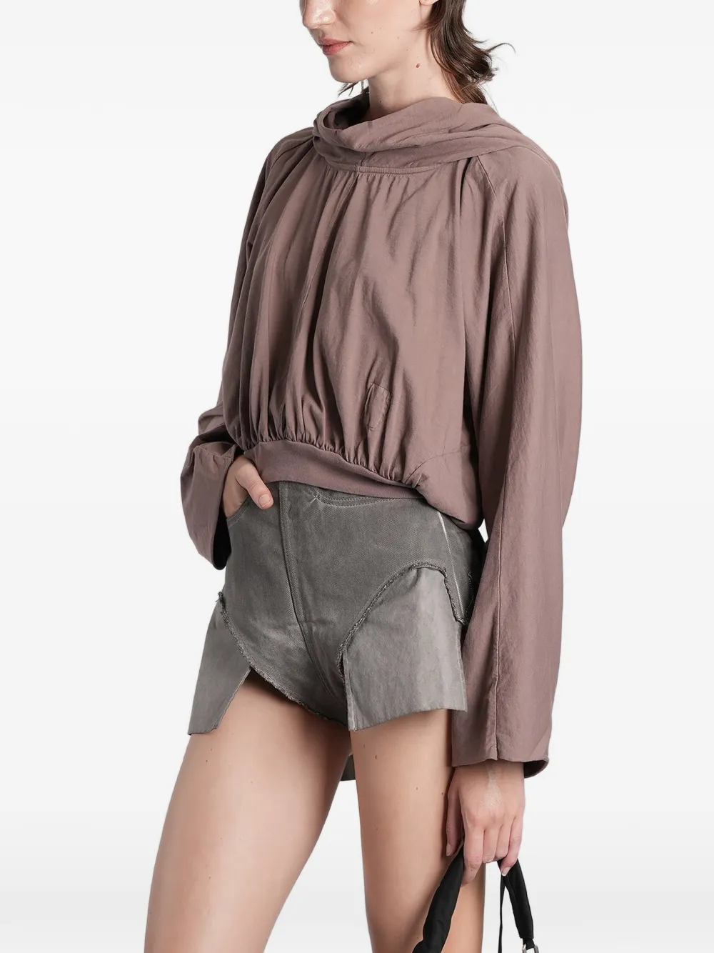 Rick Owens DRKSHDW Gesmockte cropped hoodie Paars
