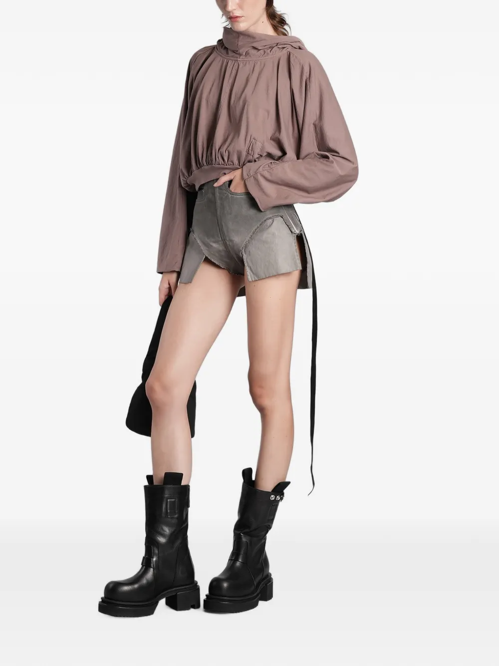 Rick Owens DRKSHDW Gesmockte cropped hoodie Paars