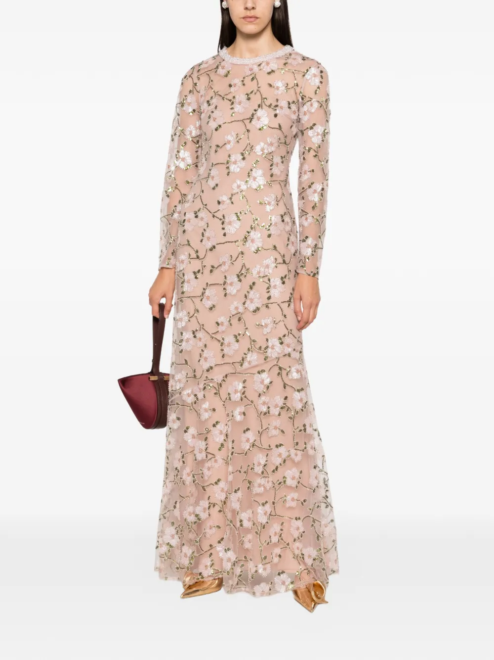 Self-Portrait Maxi-jurk verfraaid met pailletten Roze