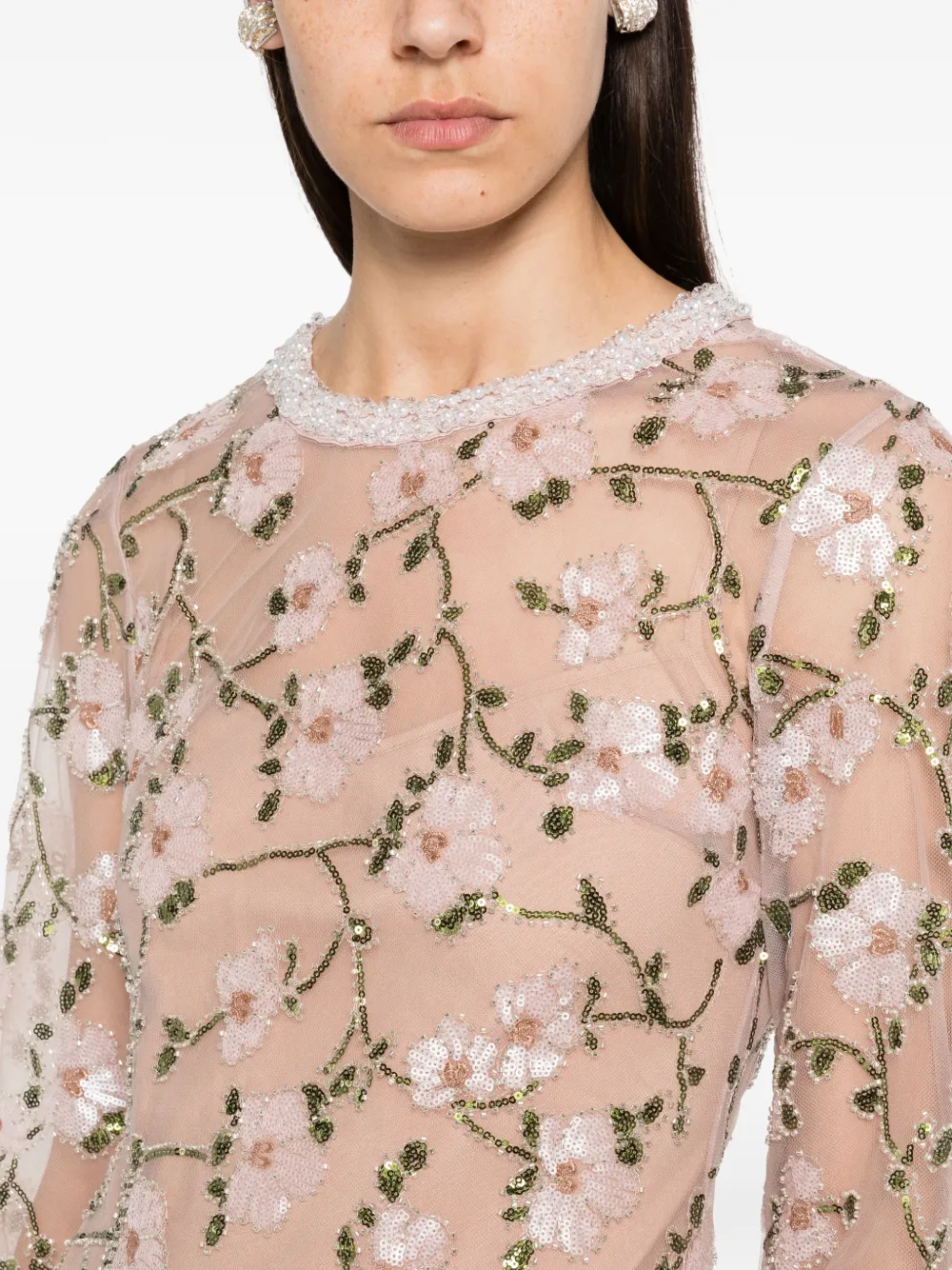 Self-Portrait Maxi-jurk verfraaid met pailletten Roze