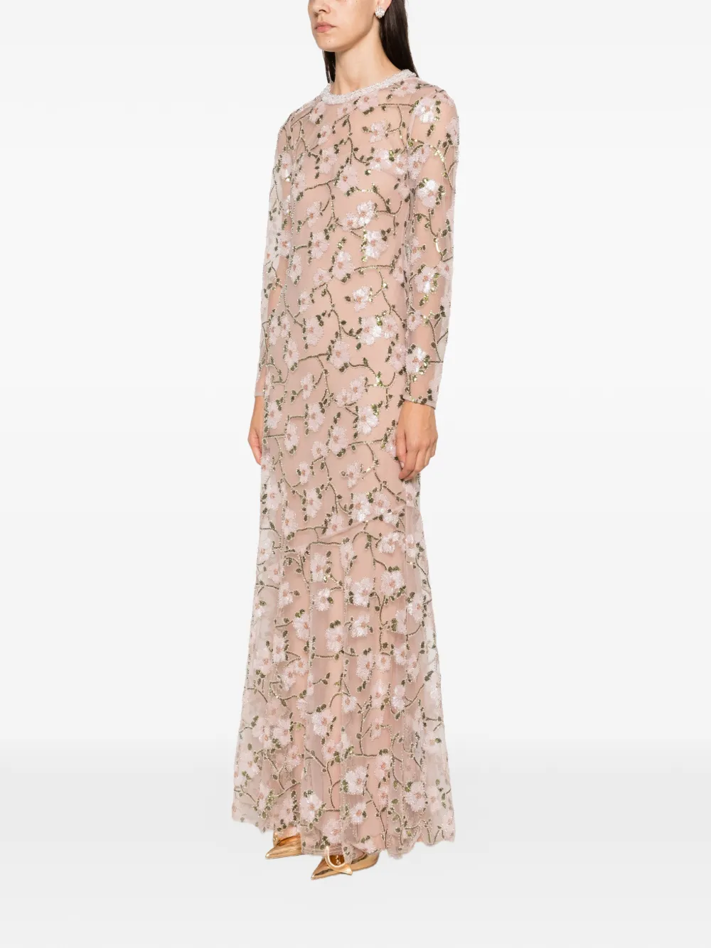 Self-Portrait Maxi-jurk verfraaid met pailletten Roze