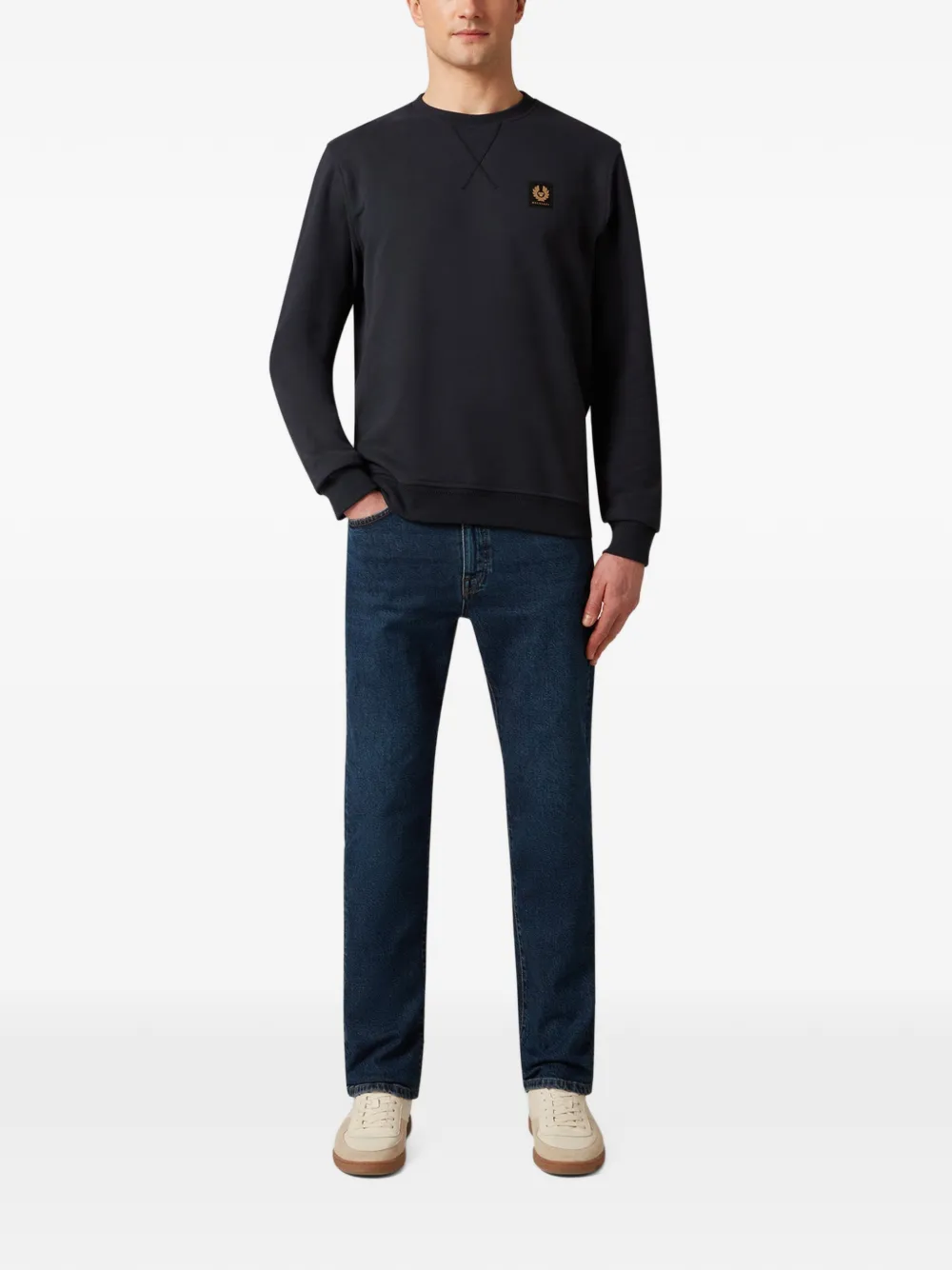 Belstaff Sweater met V-stiksel en logo-patch Blauw