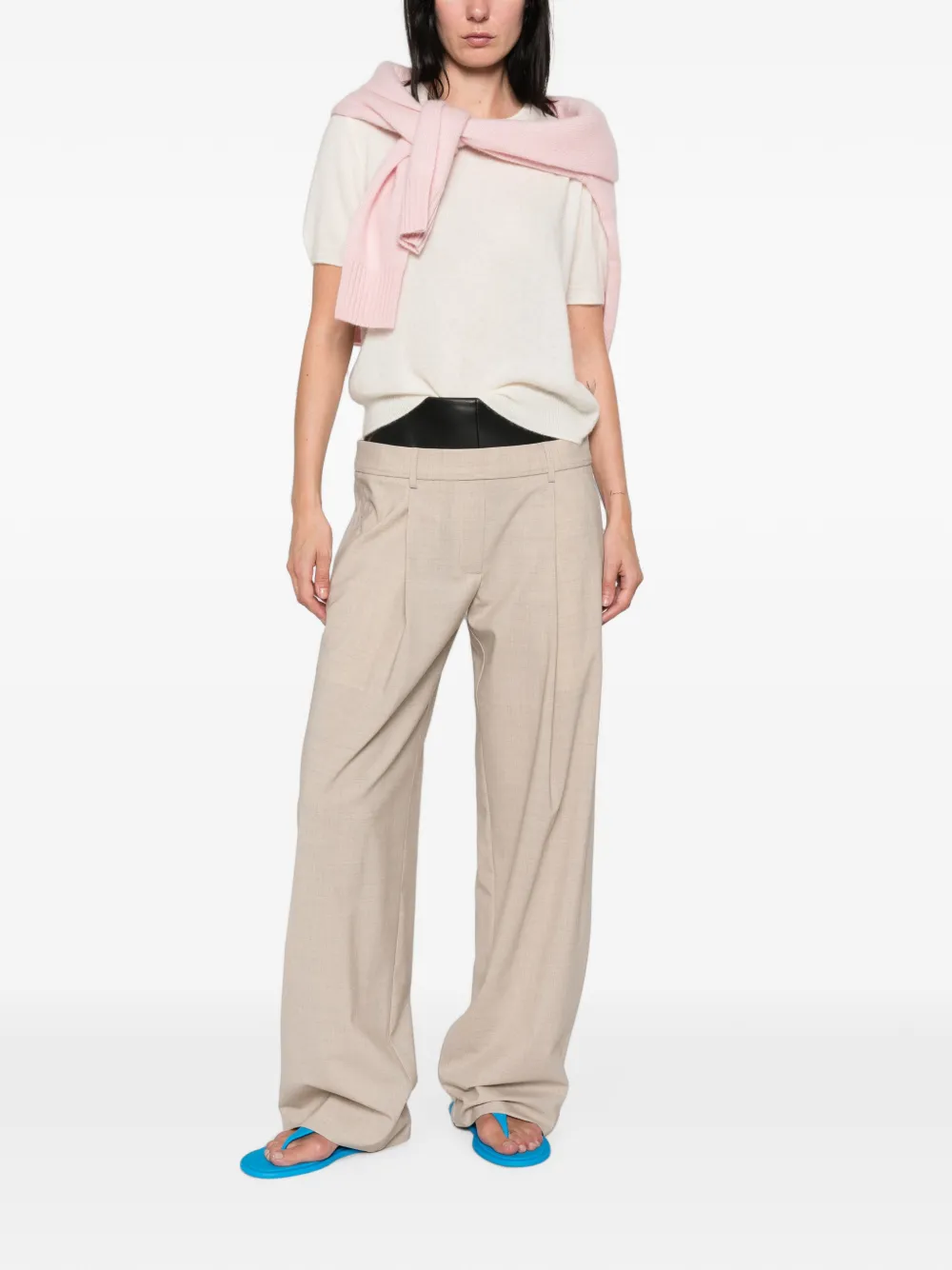 Ivory Paris Petal Short-sleeve Crew-neck Sweater In 뉴트럴