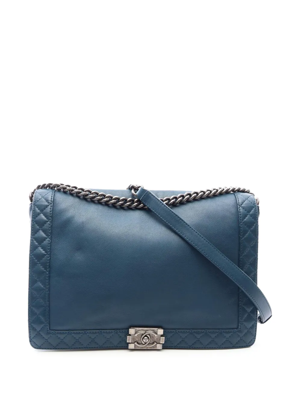 CHANEL Pre-Owned 2013-2014 XL Quilted Calfskin Boy Reverso Flap shoulder bag - Blu