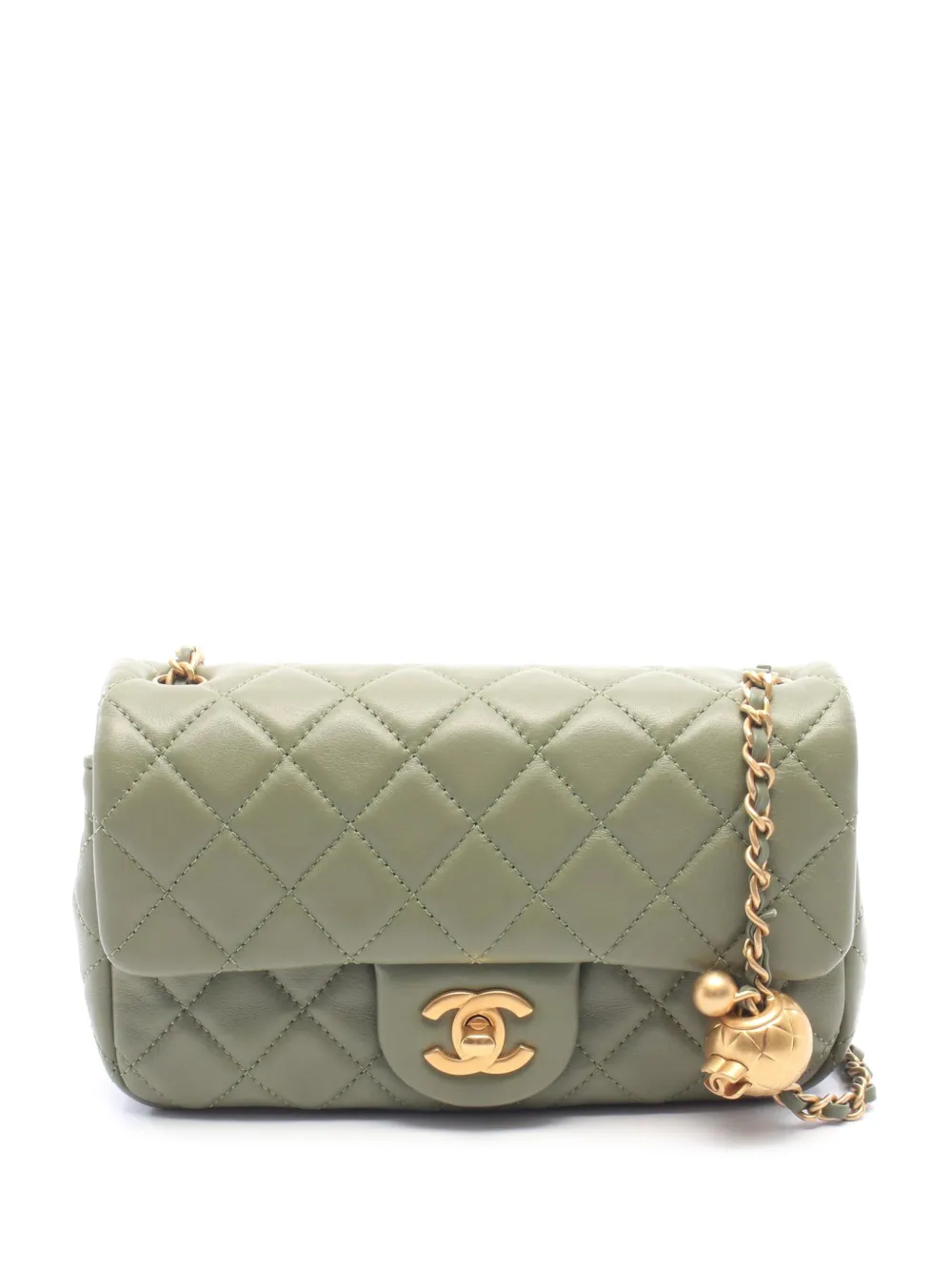 CHANEL Pre-Owned 2021-2026 Mini Rectangular Classic Lambskin Pearl Crush Single Flap crossbody bag - Grün