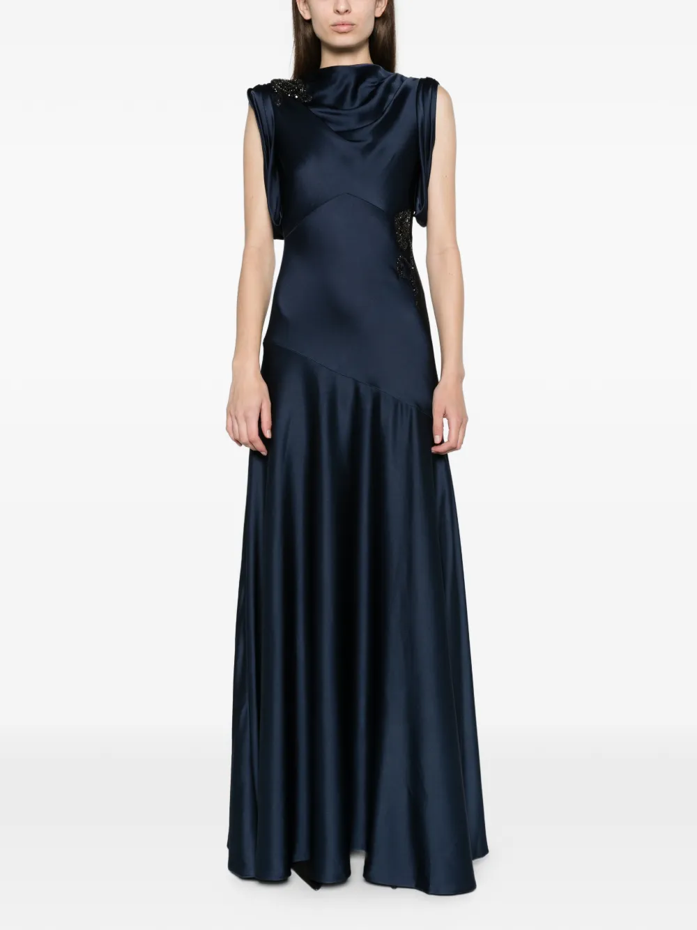 ERDEM embellished satin draped gown Blauw
