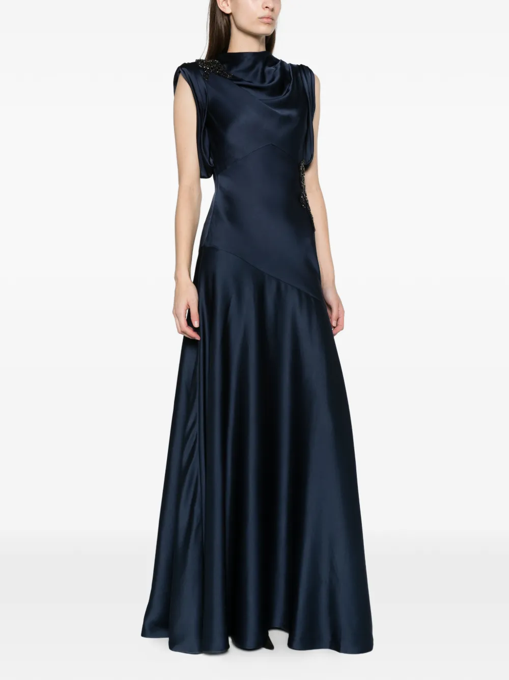 ERDEM embellished satin draped gown Blauw