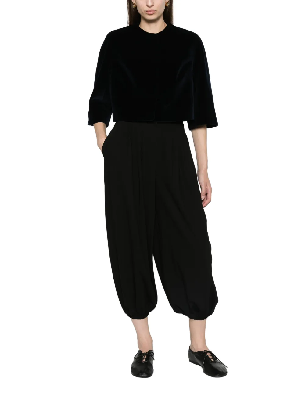 ERDEM embellished velvet cropped evening jacket Zwart