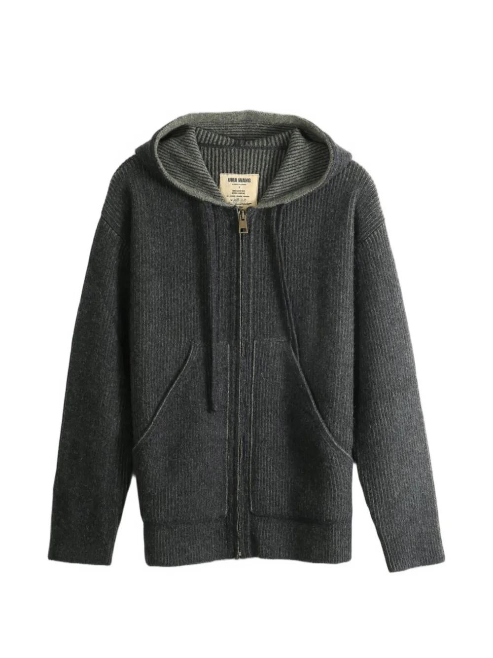 Uma Wang Ribbed Zip-up Hoodie In Grey