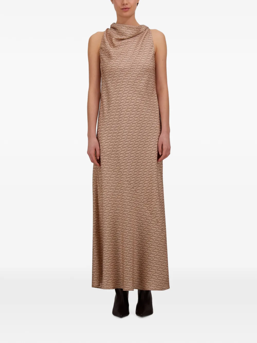 Herno Zijden maxi-jurk met Hanging Hook-print Beige