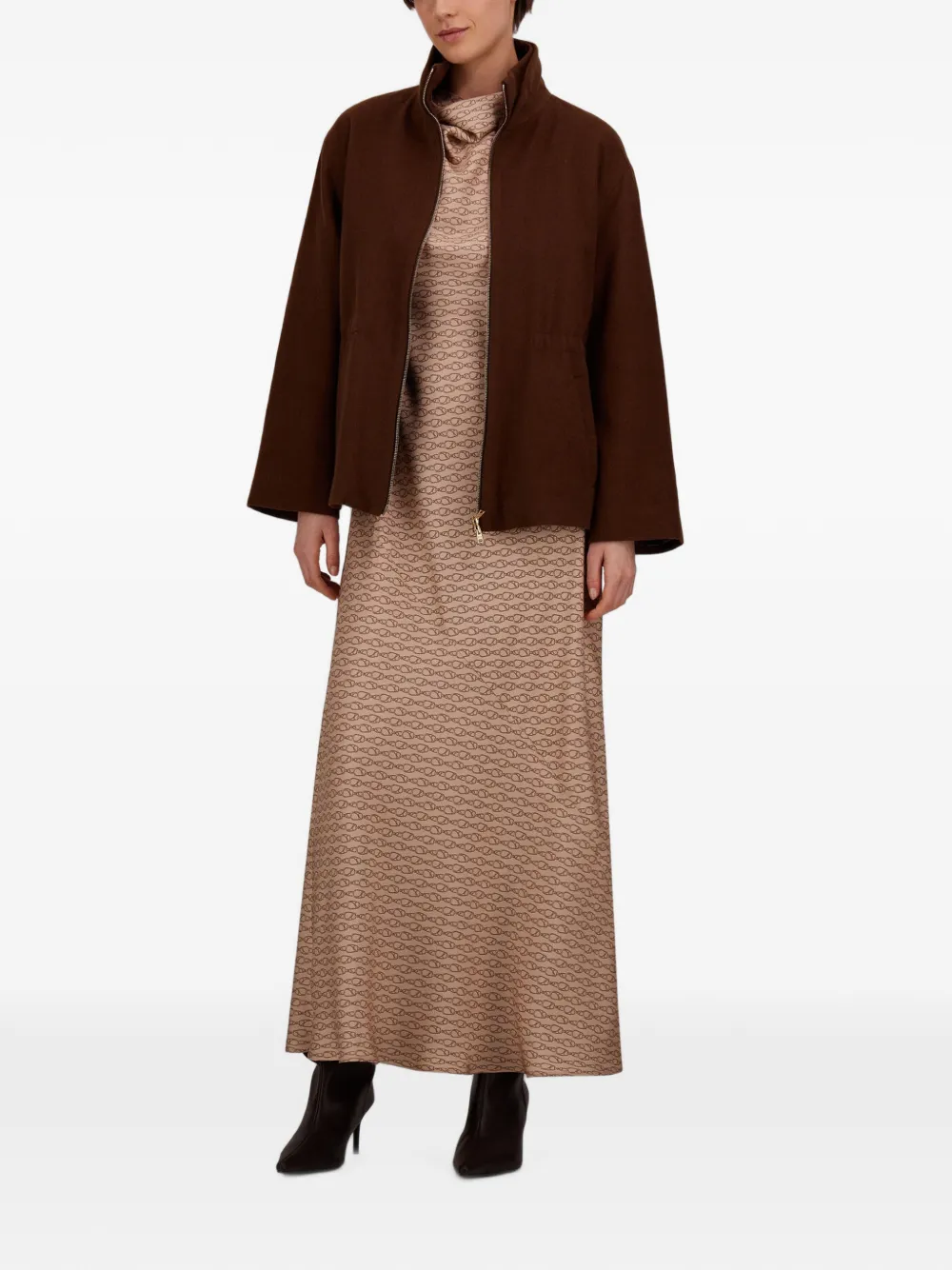 Herno Zijden maxi-jurk met Hanging Hook-print Beige