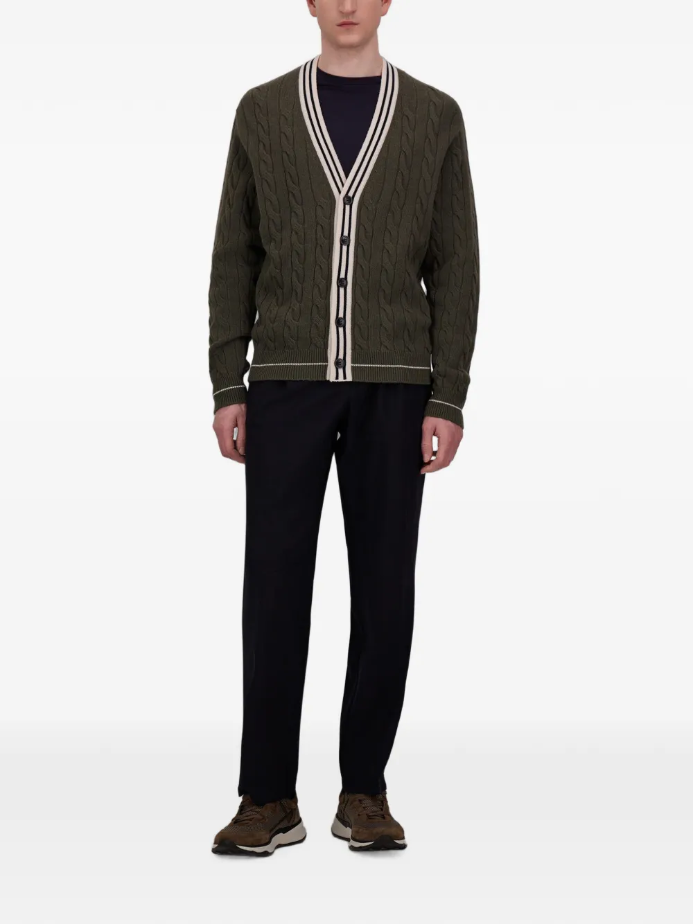 Herno Kabelgebreid vest met streepafwerking Groen