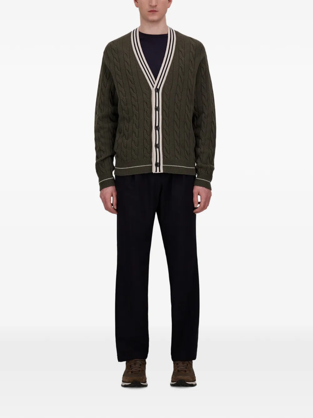 Herno Kabelgebreid vest met streepafwerking Groen