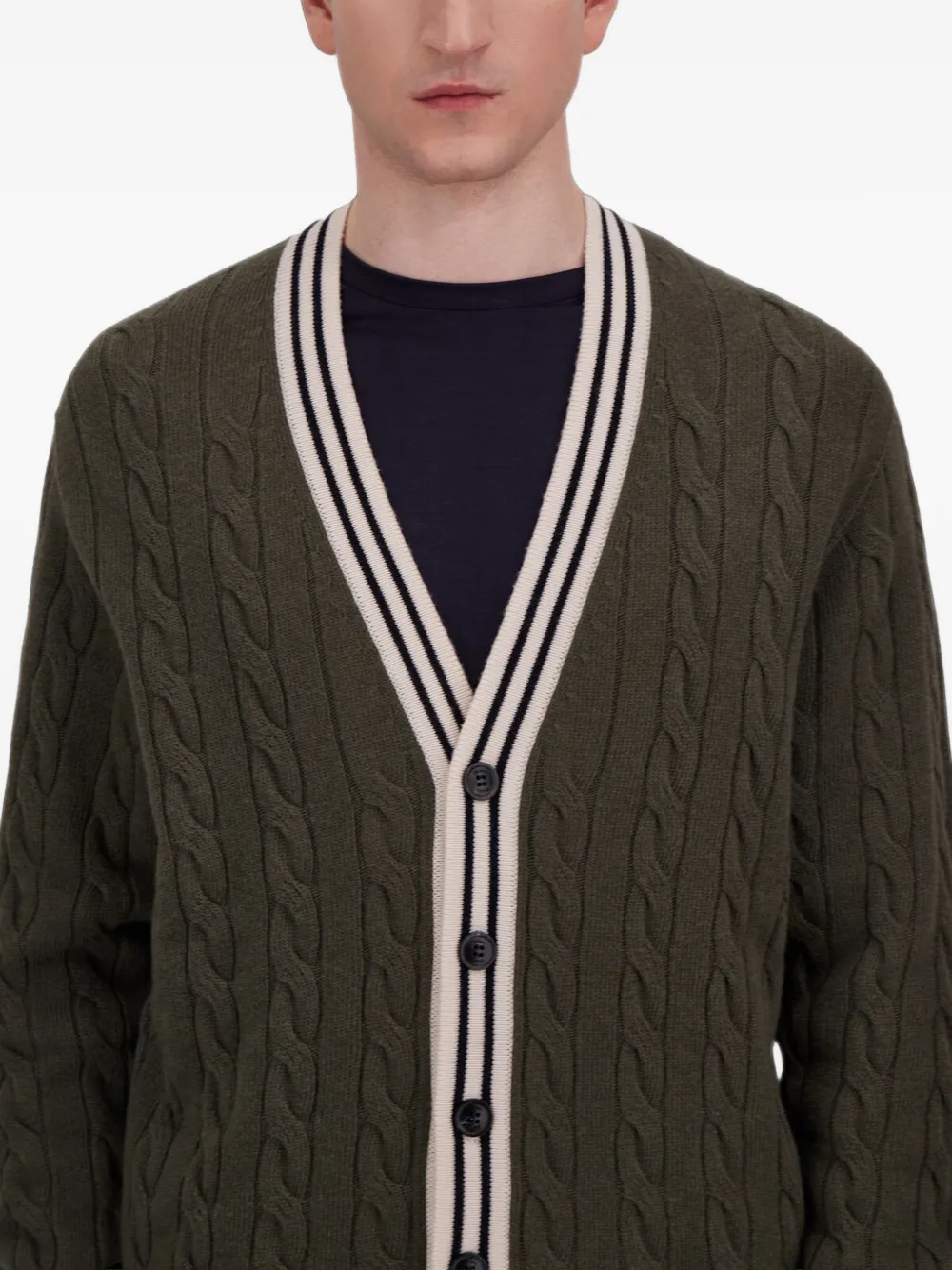 Herno Kabelgebreid vest met streepafwerking Groen