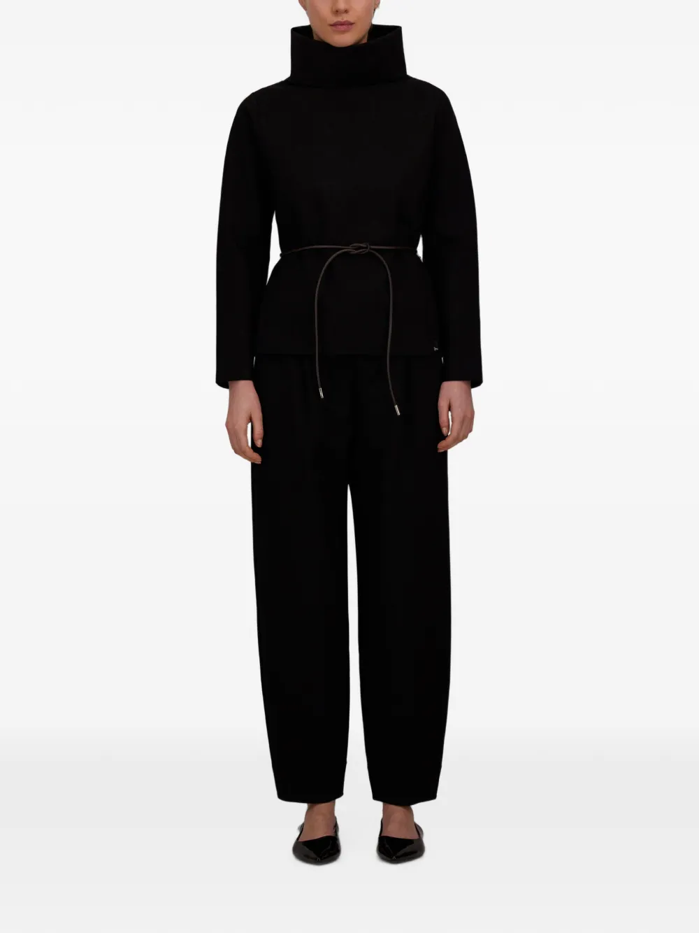Herno Hoodie met ceintuur en hoge hals Zwart