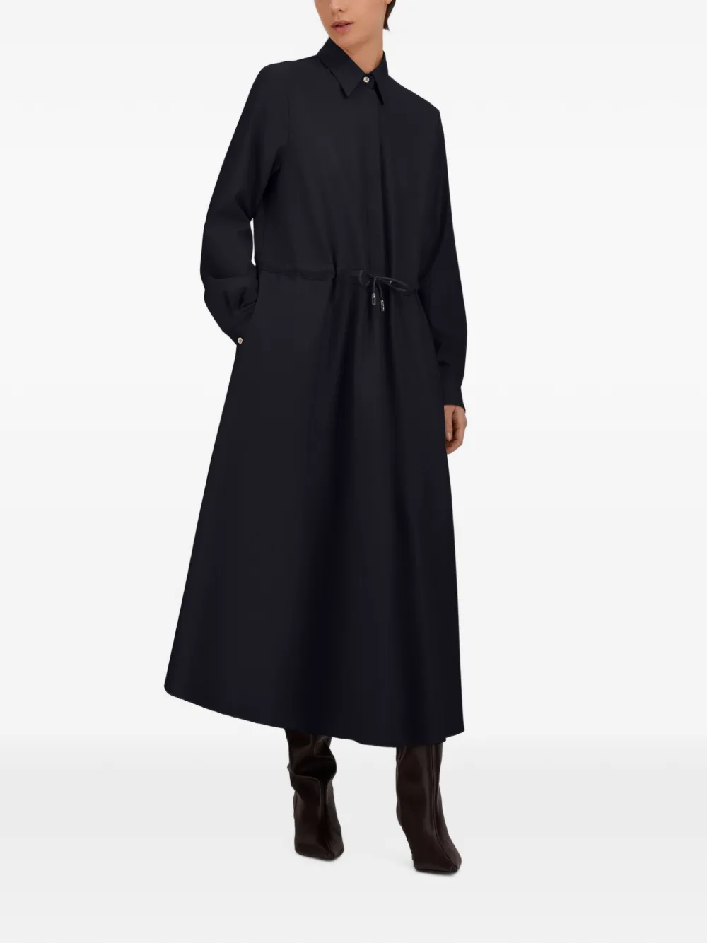Herno Gabardine maxi-jurk met trekkoord in de taille Blauw