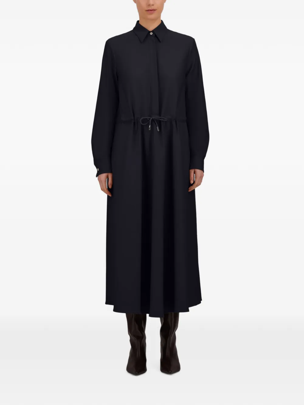 Herno Gabardine maxi-jurk met trekkoord in de taille Blauw
