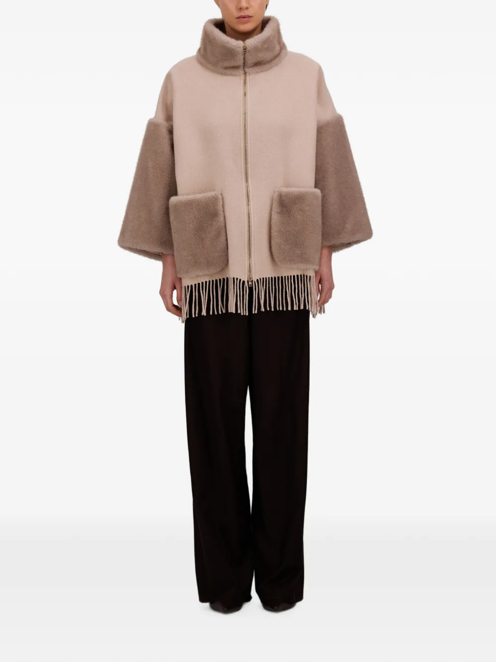 Herno fringed poncho Beige