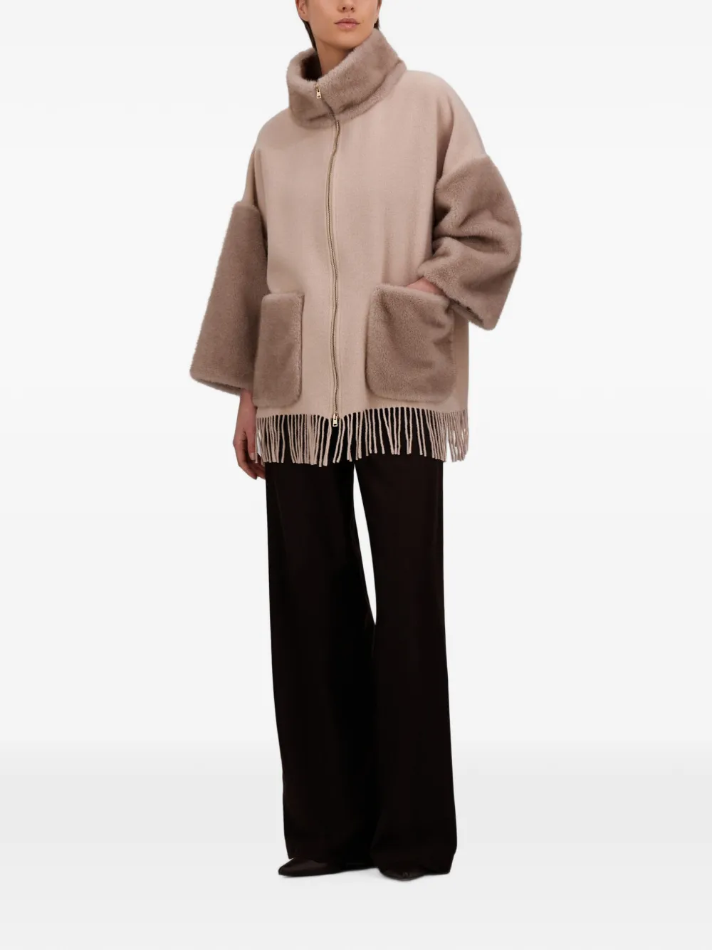 Herno fringed poncho Beige