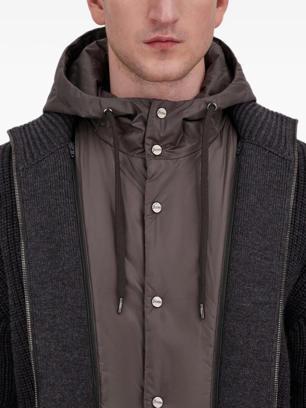Herno ribbed-knit zip-up cardigan Grijs