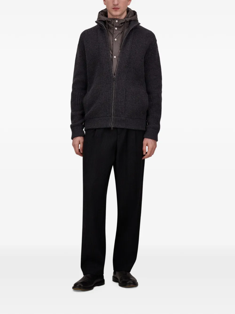 Herno ribbed-knit zip-up cardigan Grijs