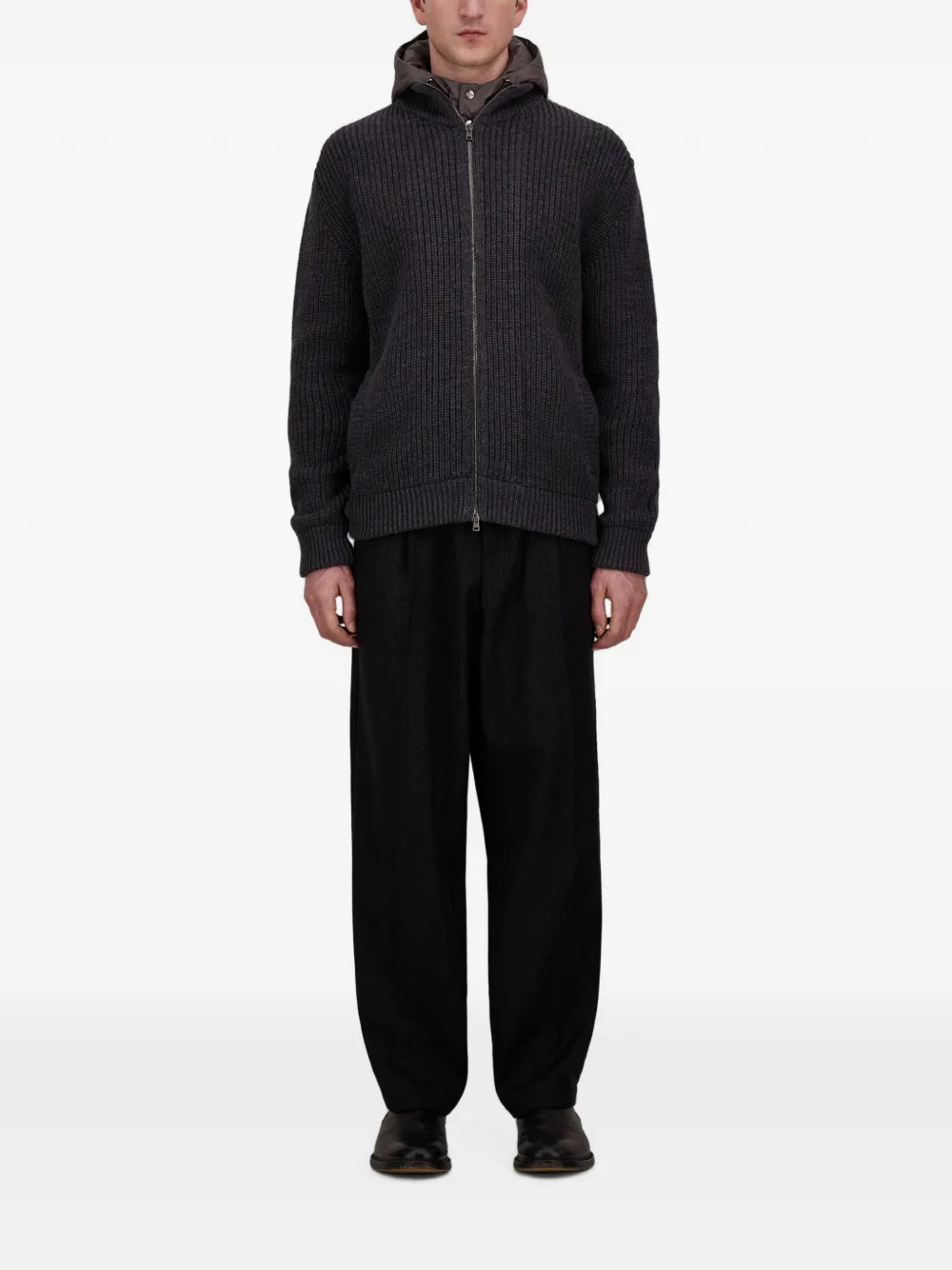 Herno ribbed-knit zip-up cardigan Grijs