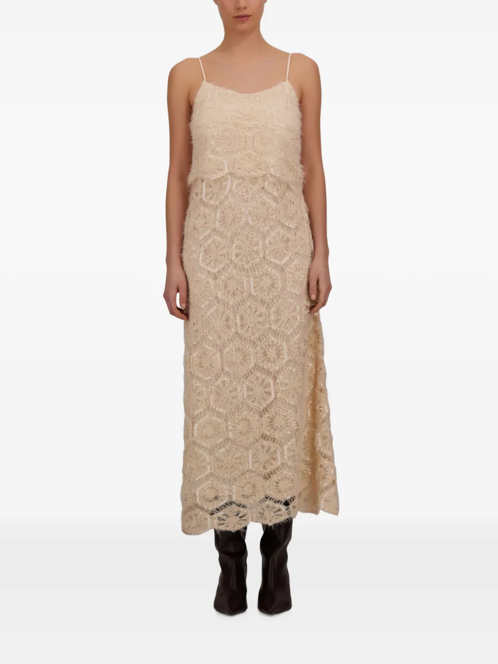 Herno Midi-jurk verfraaid met pailletten Beige