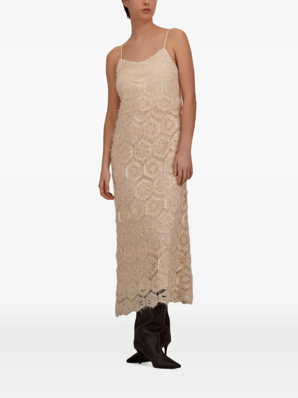 Herno Midi-jurk verfraaid met pailletten Beige