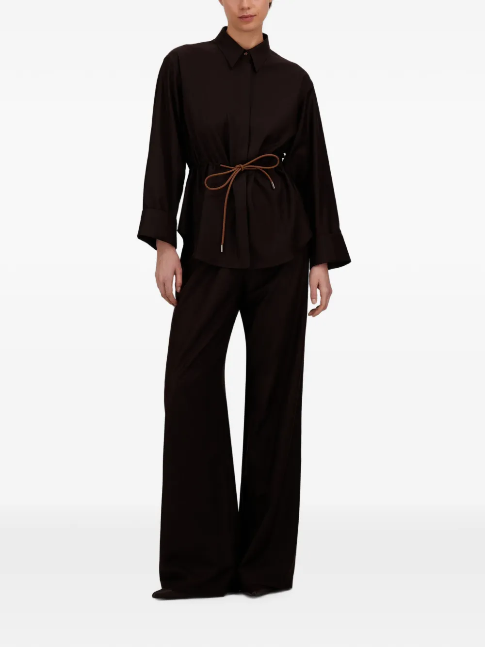 Herno Blouse van wolblend met trekkoordtaille Bruin