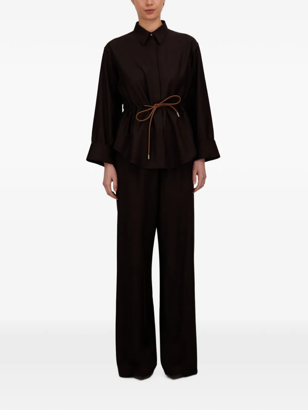 Herno Blouse van wolblend met trekkoordtaille Bruin