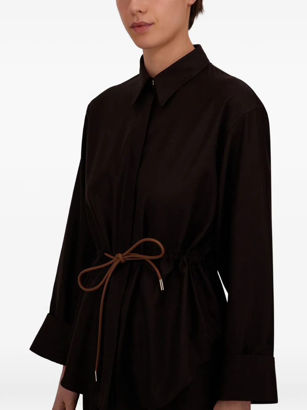 Herno Blouse van wolblend met trekkoordtaille Bruin