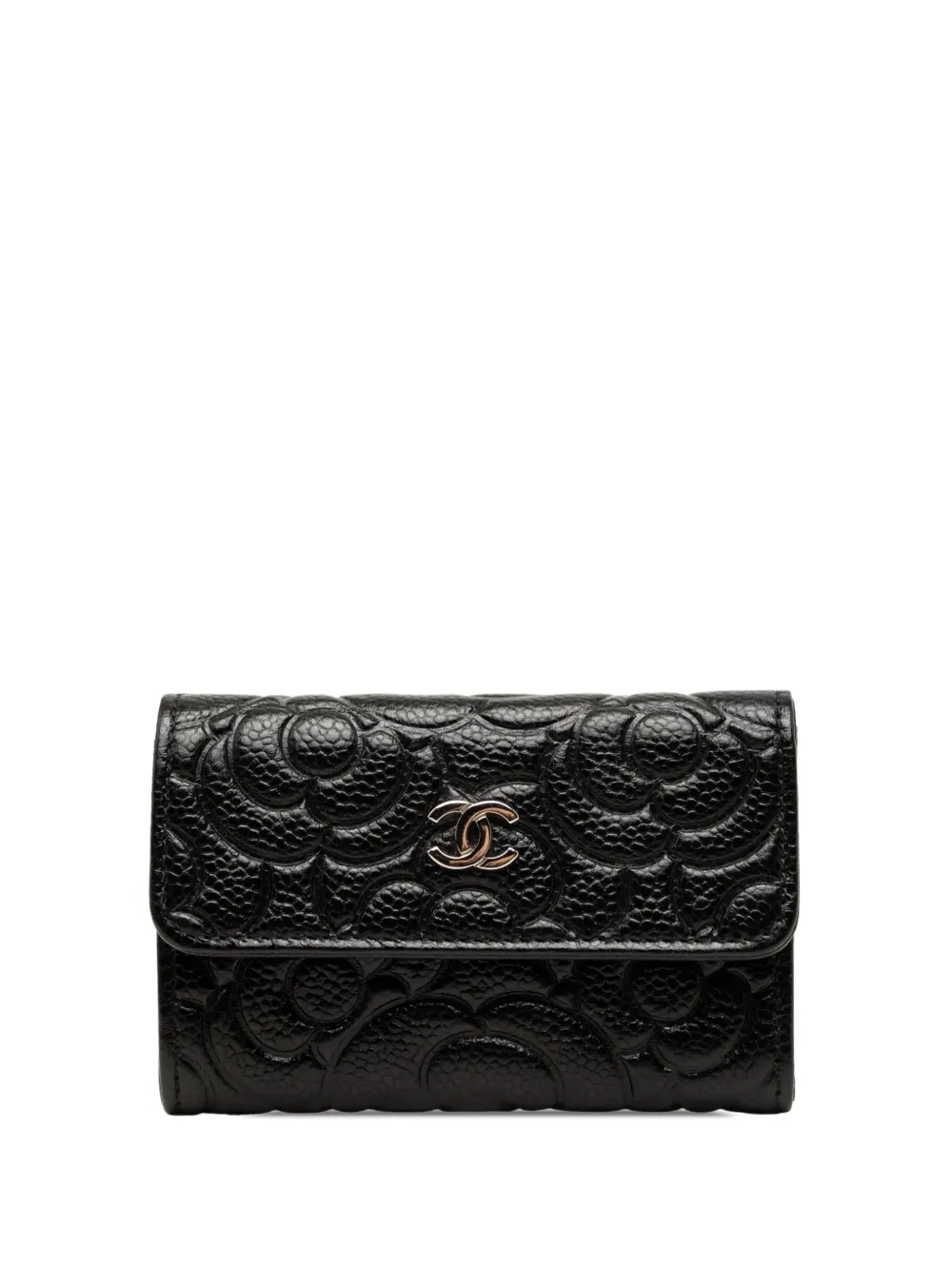 CHANEL Pre-Owned 2020 CC Embossed Caviar Camellia card holder - Nero