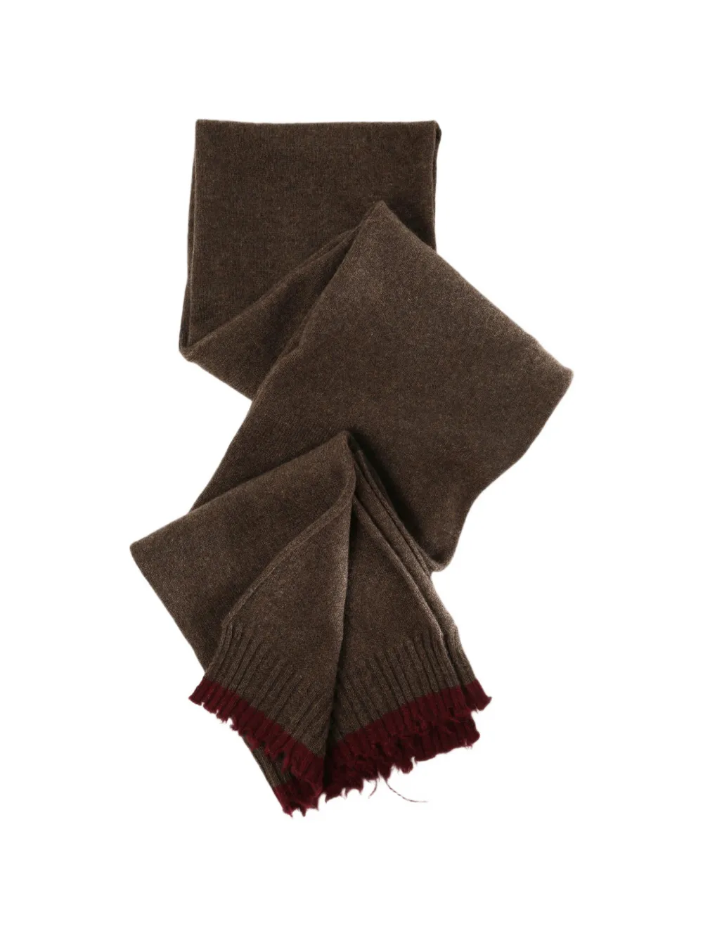 Uma Wang Fringed Ribbed-trim Scarf In 브라운