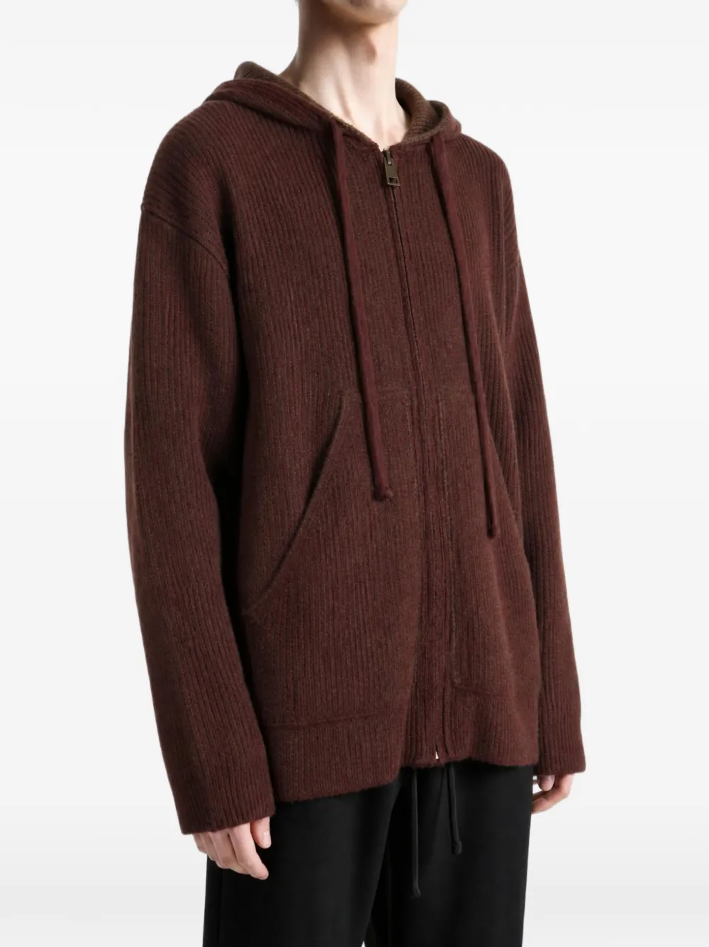 Uma Wang Ribgebreide hoodie Bruin